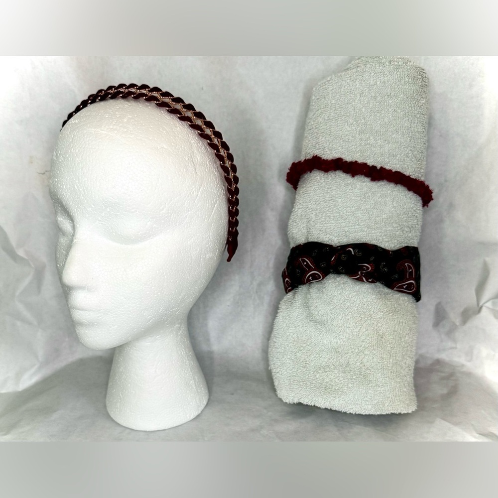 Elegant Maroon and Green Paisley Headbands Set Of 3